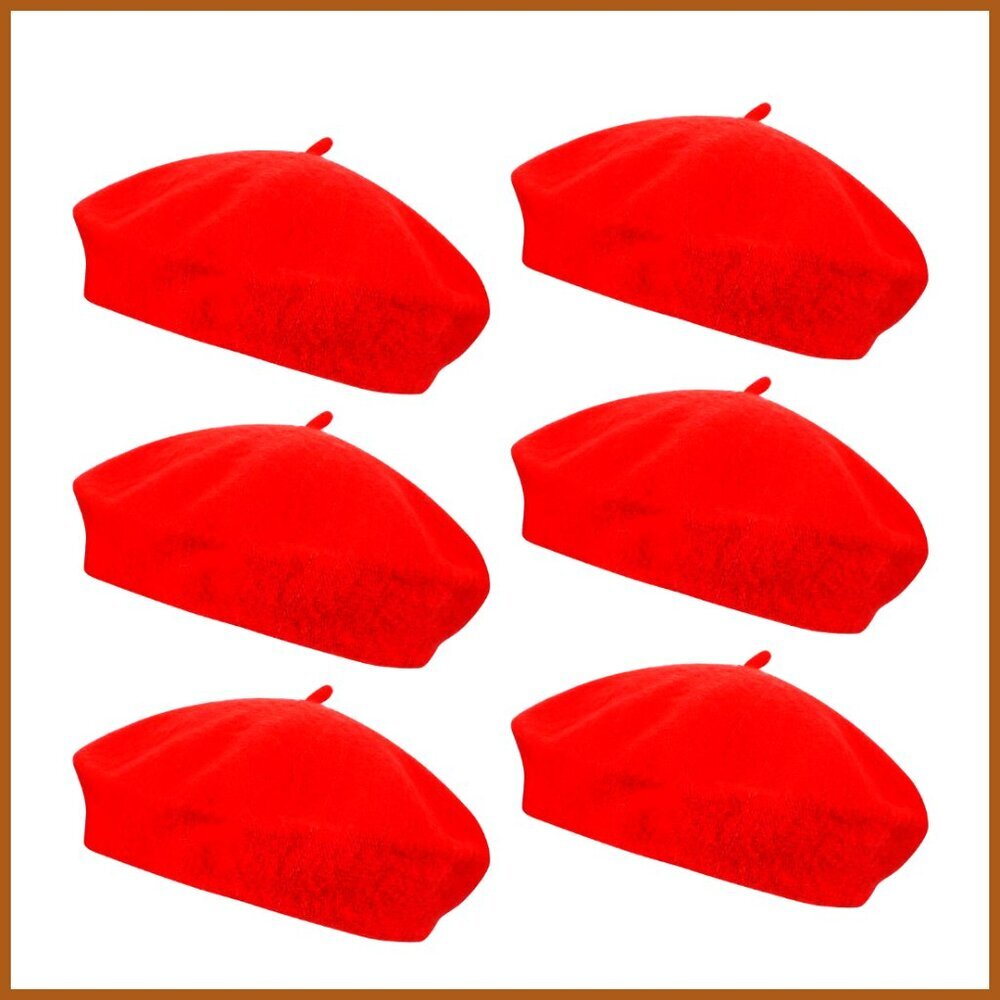 6 Pack Wool Blend Beret Hats French Style Free Size
